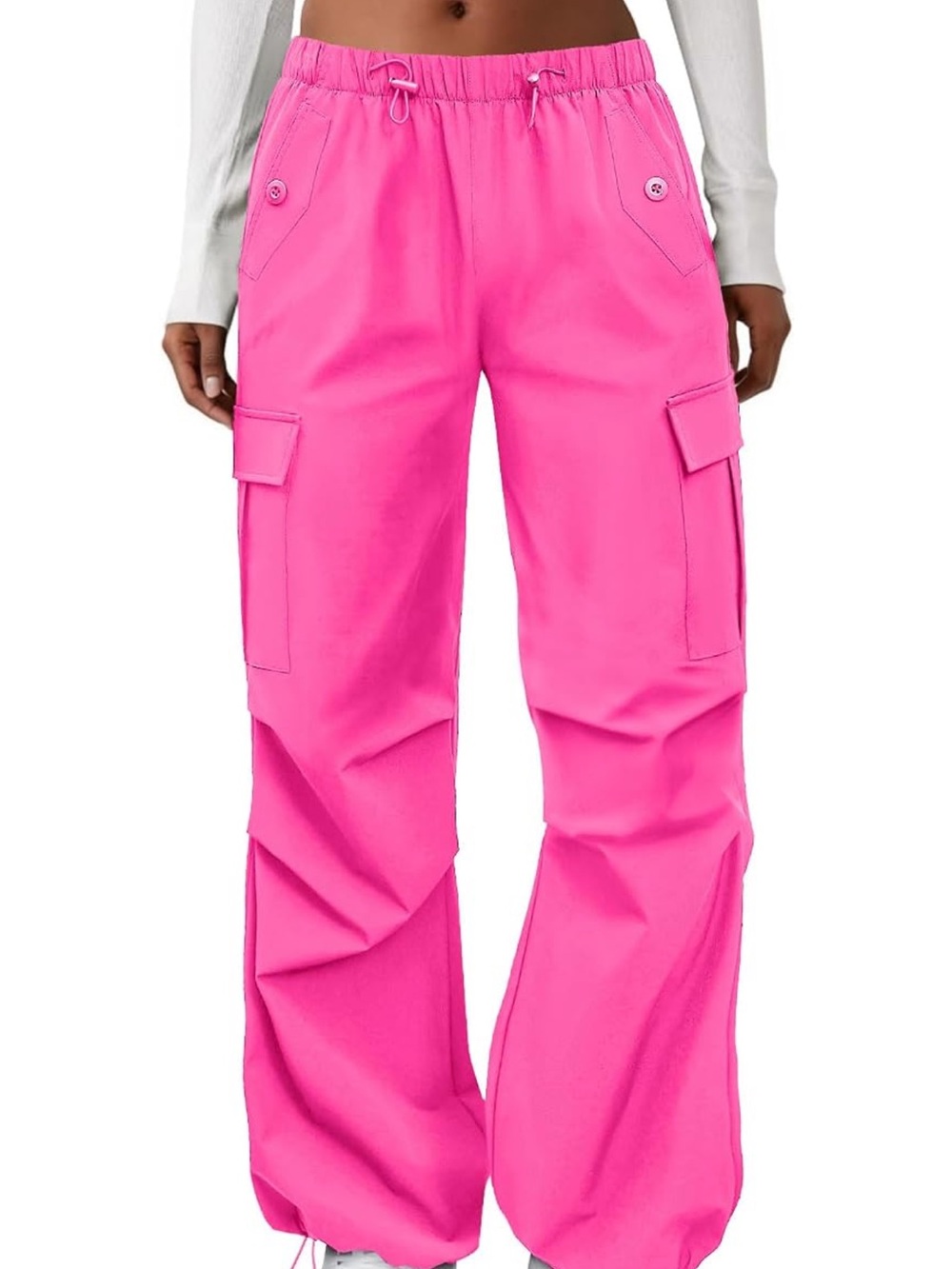 Wide-Leg Cargo Pants in Hot Pink